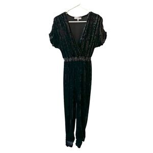 Vanity Room Black Crushed Velvet Jumpsuit V Neck Short Sleeve Goth Glam Party XS
